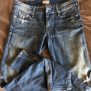 Mother distressed ankle zip jeans